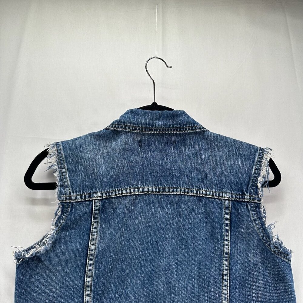 Los Angeles Denim Co Vest Womens S Harley Trucker Utility Button Up Fringed Blue - Picture 6 of 9